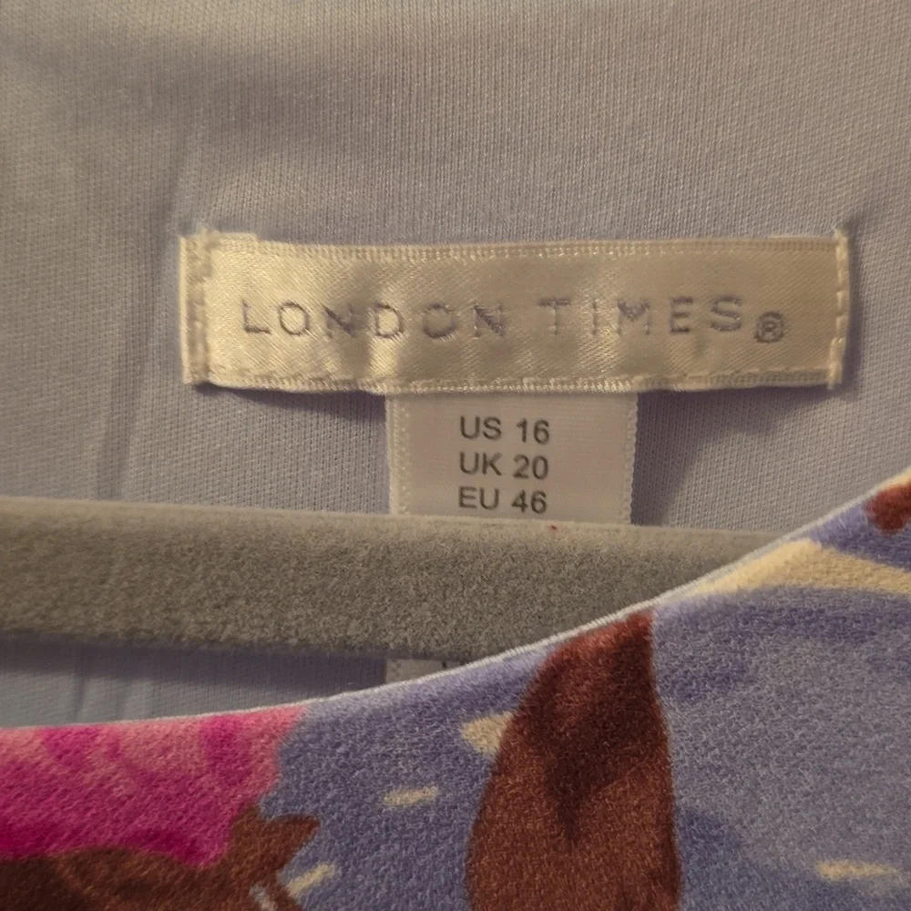 LONDON TIMES BRAND WOMEN'S BLUE AND PINK PLUS FLORAL SLEEVELESS DRESS SIZE 16 - Picture 10 of 17